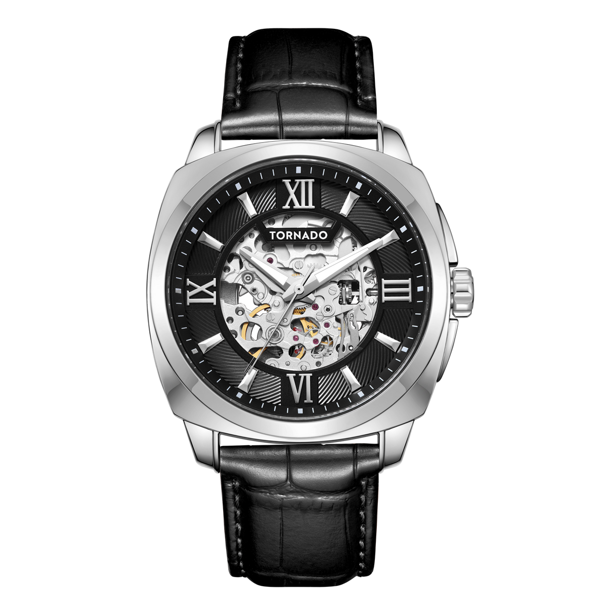 Tornado Men's Automatic Black Dial Watch - T7316-SLBB